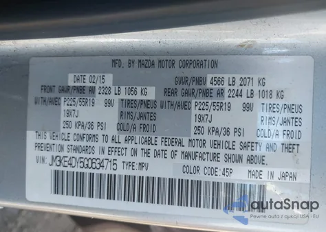 2016 Mazda Cx-5 Grand Touring z USA, uszkodzony, nr VIN JM3KE4DY5G0634715